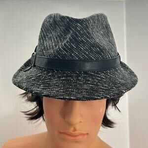 San Diego Hat Co Black Gray Tweed Fedora Hat Belt Buckle One Size